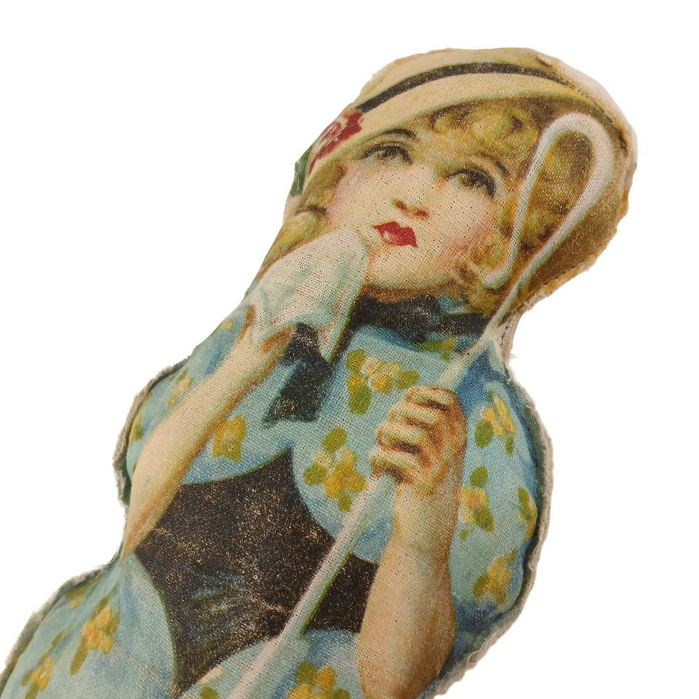 Vintage Kelloggs Promotional Cloth Girl Doll 14” Blue Dress Rustic Collectible